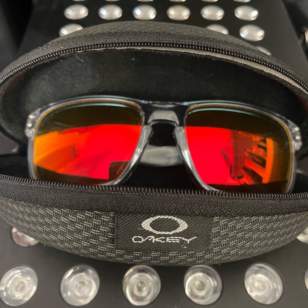 OAKLEY HOLBROOK CLEAR - CHROME EMBLEMS, IRIDIUM POLARIZED CUSTOM LENSES